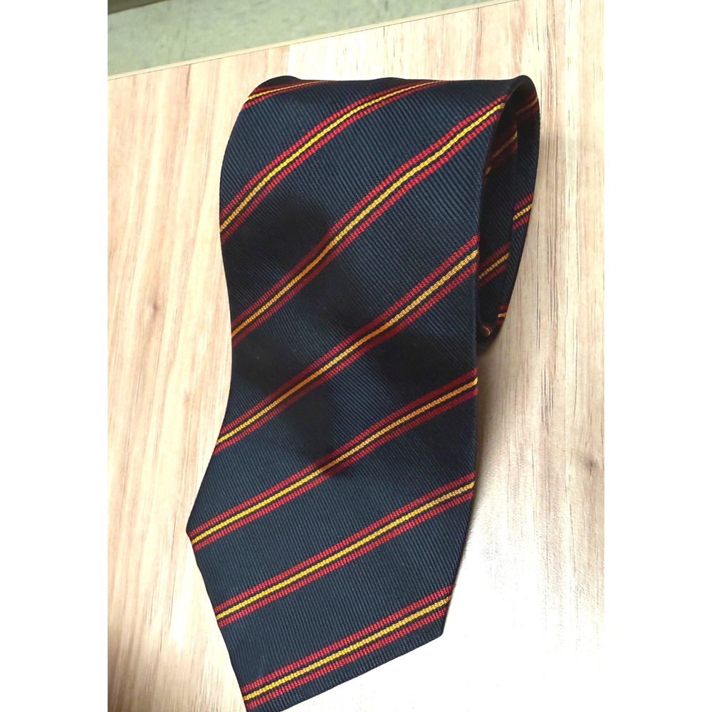 D.L. Sells London Silk Tie Navy Red Gold Striped Made in England Repp Necktie